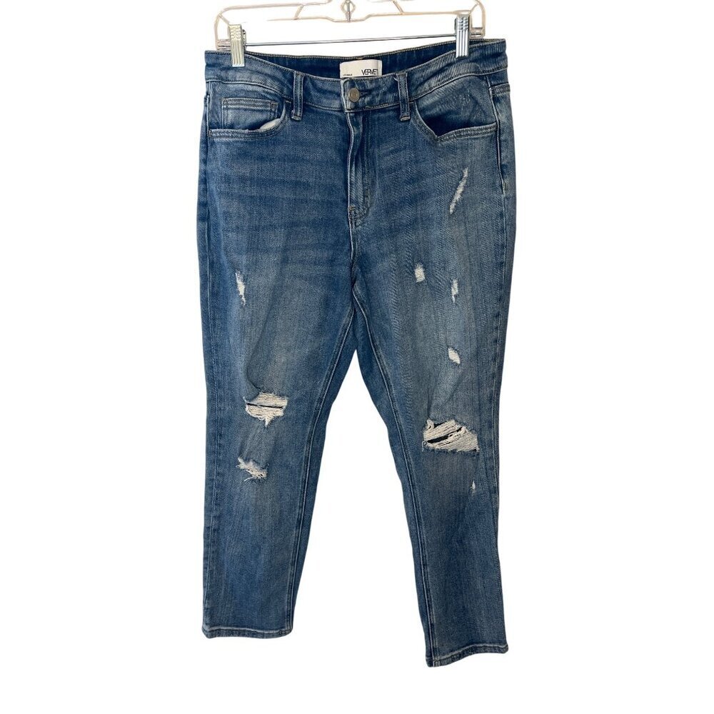 Vervet Womens Distressed Blue Denim Jeans Size 29 Cropped Fit